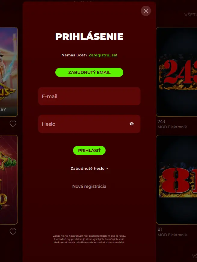 Přihlášení do Eurogold Casino — přihlašovací formulář na casino-eurogold.com
